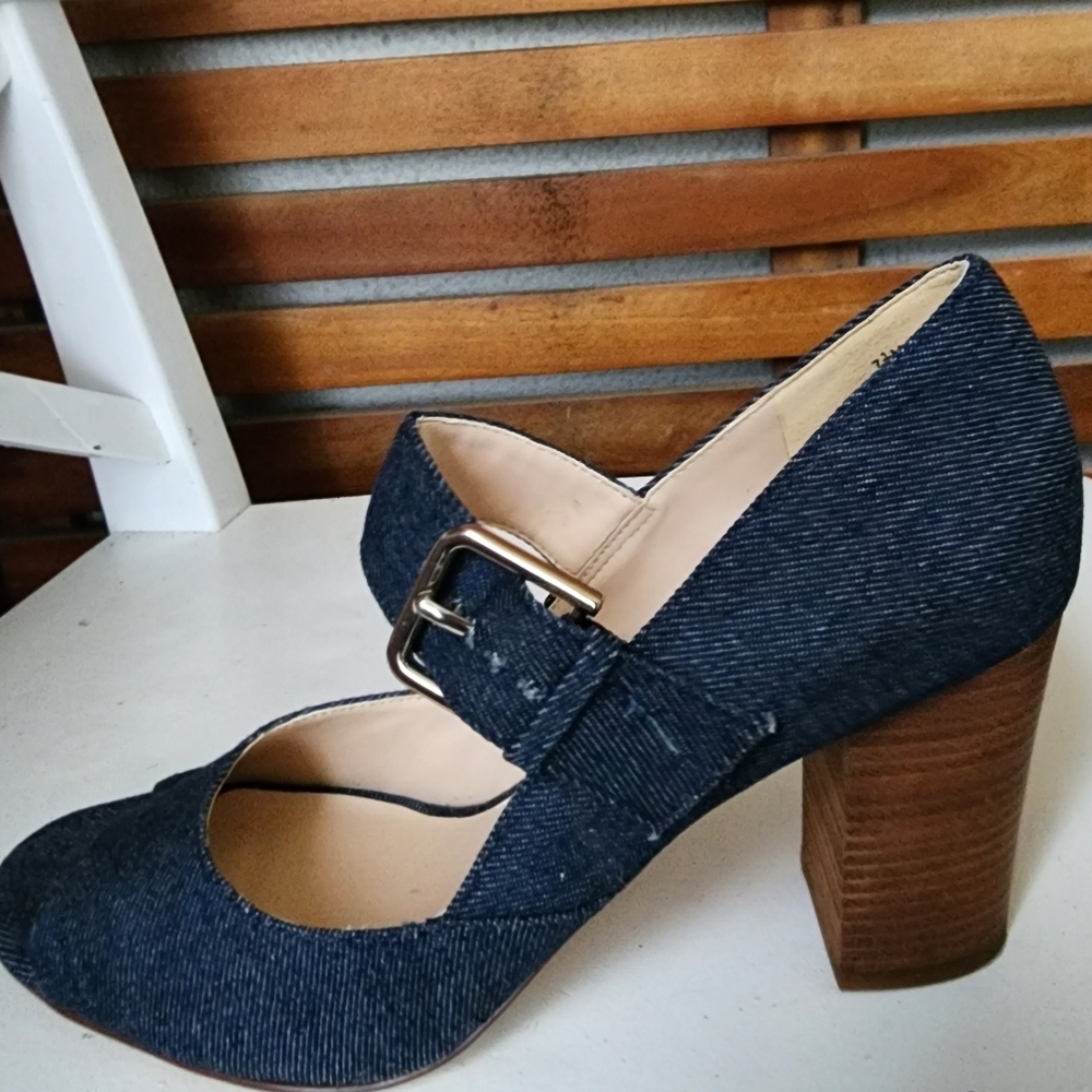 Nine West shoes Mary Janes navy blue fabric block heel pumps size 7.5 - Picture 4 of 8